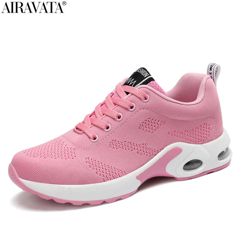 Womens Fashion Air Cushion Lace Up Sports Shoes Breathable Mesh Casual Running Sneakers