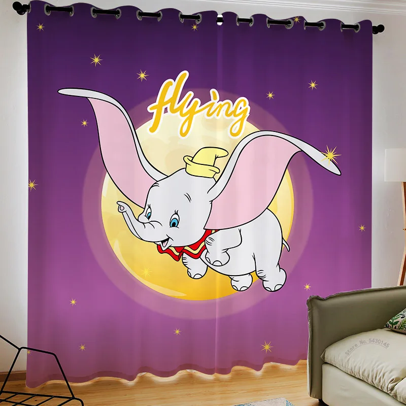 

3D 2 Panels Disney Cartoon Dumbo Curtain Expedition Brushed Blackout Curtain for Children's Room Shading Curtain for Bedroom