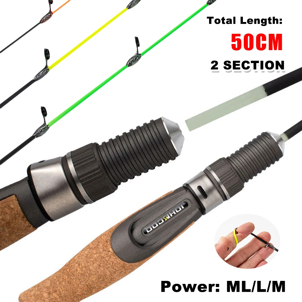 

Winter Ice fishing Rod UL/ML/M Quality Fiber Glass Ultra-Soft Tip 50cm Ice Fishing Spinning Rod Cork Wooden Handle 2-Section Rod