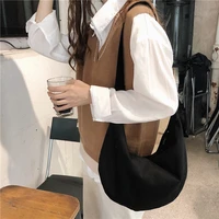 women canvas messenger bag large capacity shoulder bag simple zipper semicircle shape cloth purses ladies cotton crossbody bags