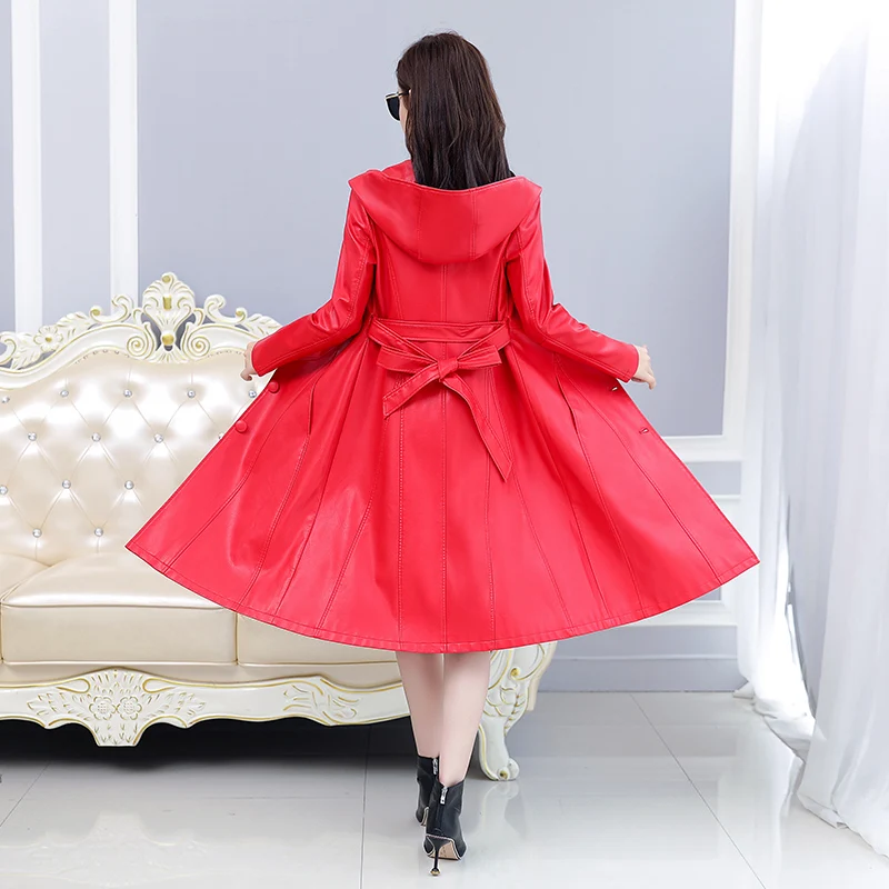 Real Leather Coat Women's Plus Size Casual Long Slim Hooded 2022 Autumn Fashion Sheep Leather Women Windbreaker Jacket Female