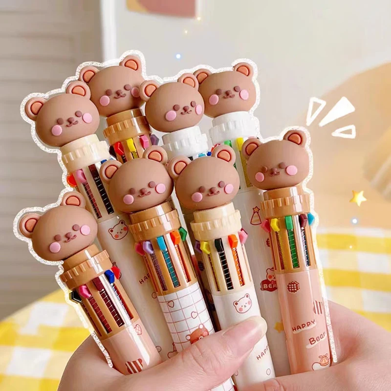 

1pc Cute Cartoon Bear Ballpoint Pen Kawaii 10 Colors Gel Pen Student Marker Pen Korean Stationery for School Office Kids Gifts