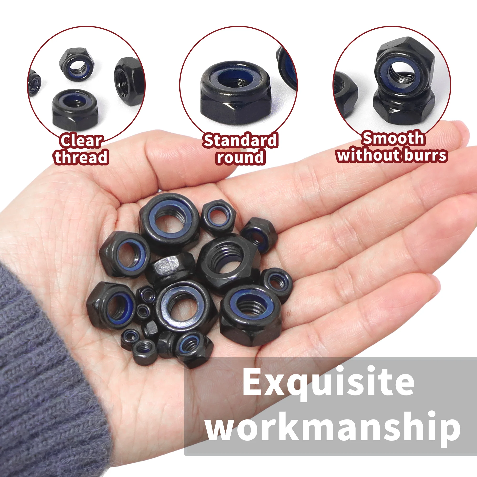 20/50 шт. черные шестигранные стопорные гайки нейлоновая вставка гайка M3 M4 M5 M6 M8 M10