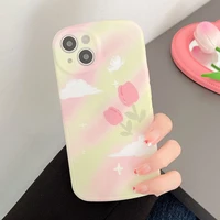 art tulip floral hidden stand holder phone case for iphone 11 12 13pro max xr xs max x retro pink flower silicone cover new