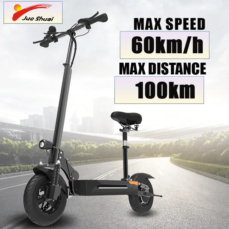 

Adult Electric Scooter Double Suspensions 26AH Battery 48V 1200W 10" Street Tires 150KG Max Loading Foldable Escooter with Seat