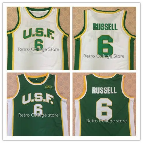 

#6 Bill Russell USF Retro Basketball Jersey Mens Stitched Custom Any Number Name Jerseys