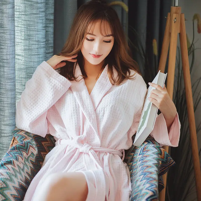 

Casual Peignoir Femme Bathrobe Women New Spring Autumn Loose Waffle Morning Robe Night Wears Nightgowns Female Kimono