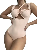 2022 new summer hot bathing suit women sexy extreme transparent one piece swimsuit sexy halter solid color bikini drop shipping
