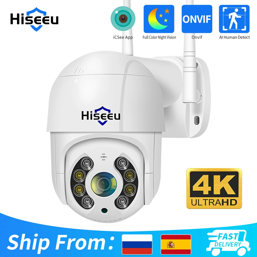 Hiseeu-cámara IP de seguridad para exteriores, videocámara inalámbrica de videovigilancia con visión nocturna, 8MP, 4K, WIFI, 1080P, 3MP, 5MP, detección humana, iCsee