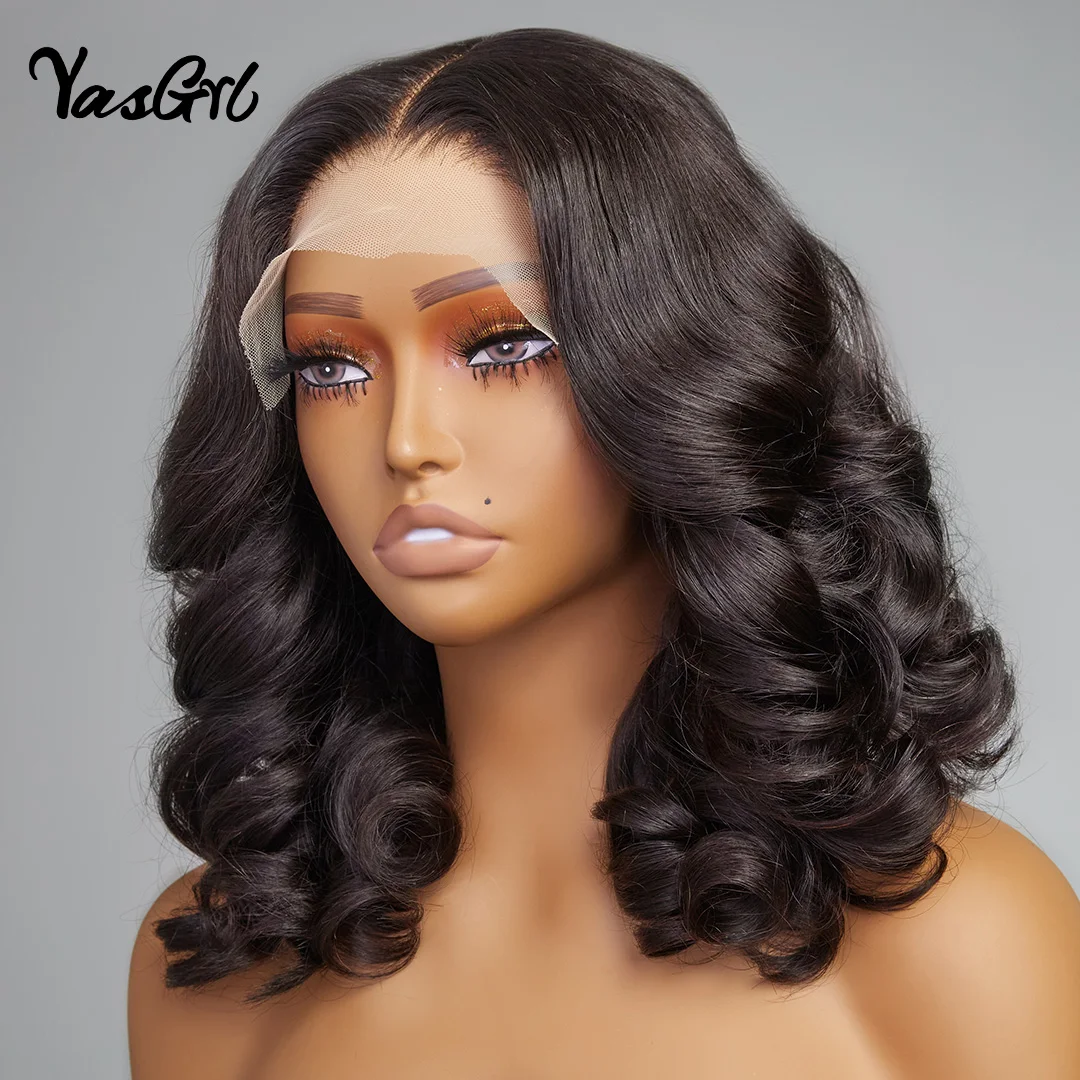Body Wave Short Bob 5x5 Lace Closu Wig Salon Wig Brazilian Human Hair Wigs Middle Part Pre-Plucked Hair Line Wigs With Baby Hair