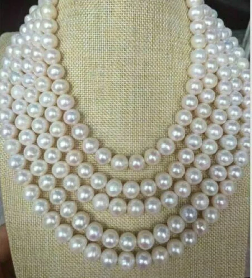 

5 ROW AAA+9-10mm Natural Akoya White Pearl Necklace 17-18-19-20-21 inches
