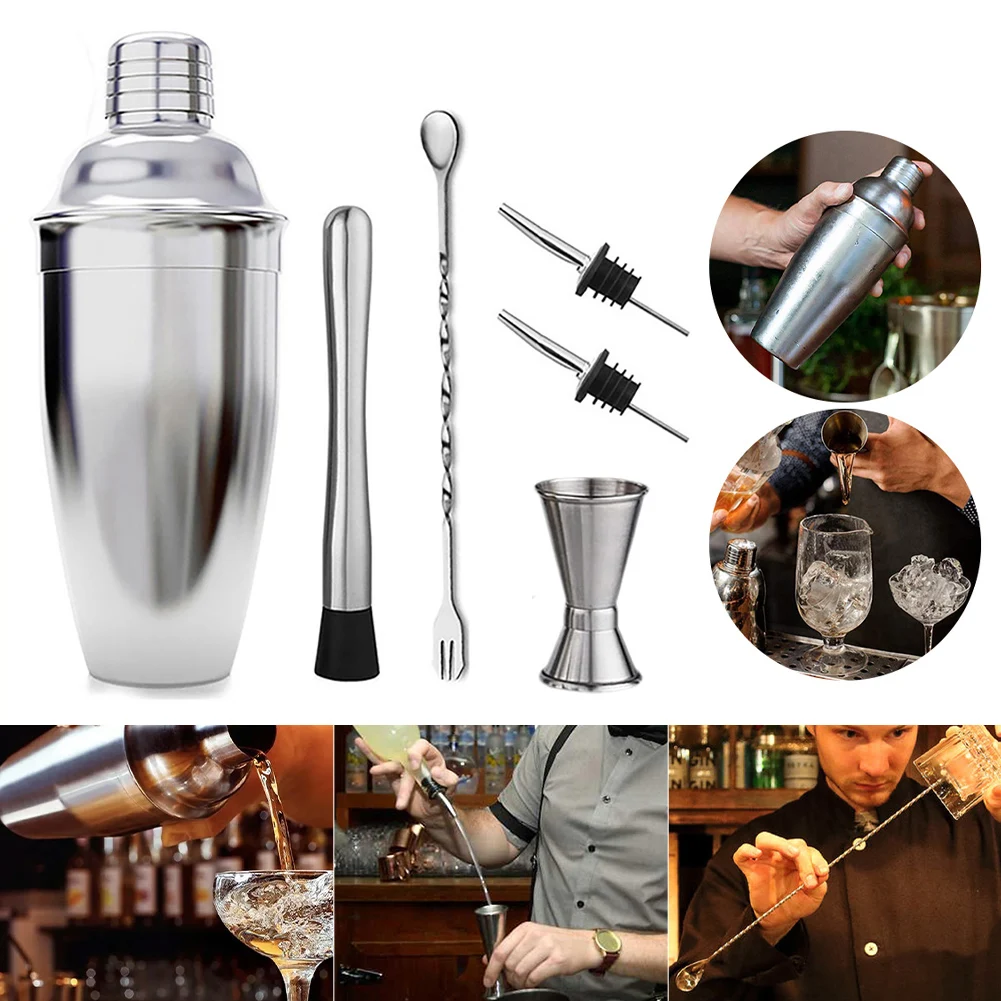 550ml Stainless Steel Cocktail Shaker Mixer Set Drink Bartender Shaker Kit Bars Set Tools With Jigger Mixing Spoon Liquor Pourer