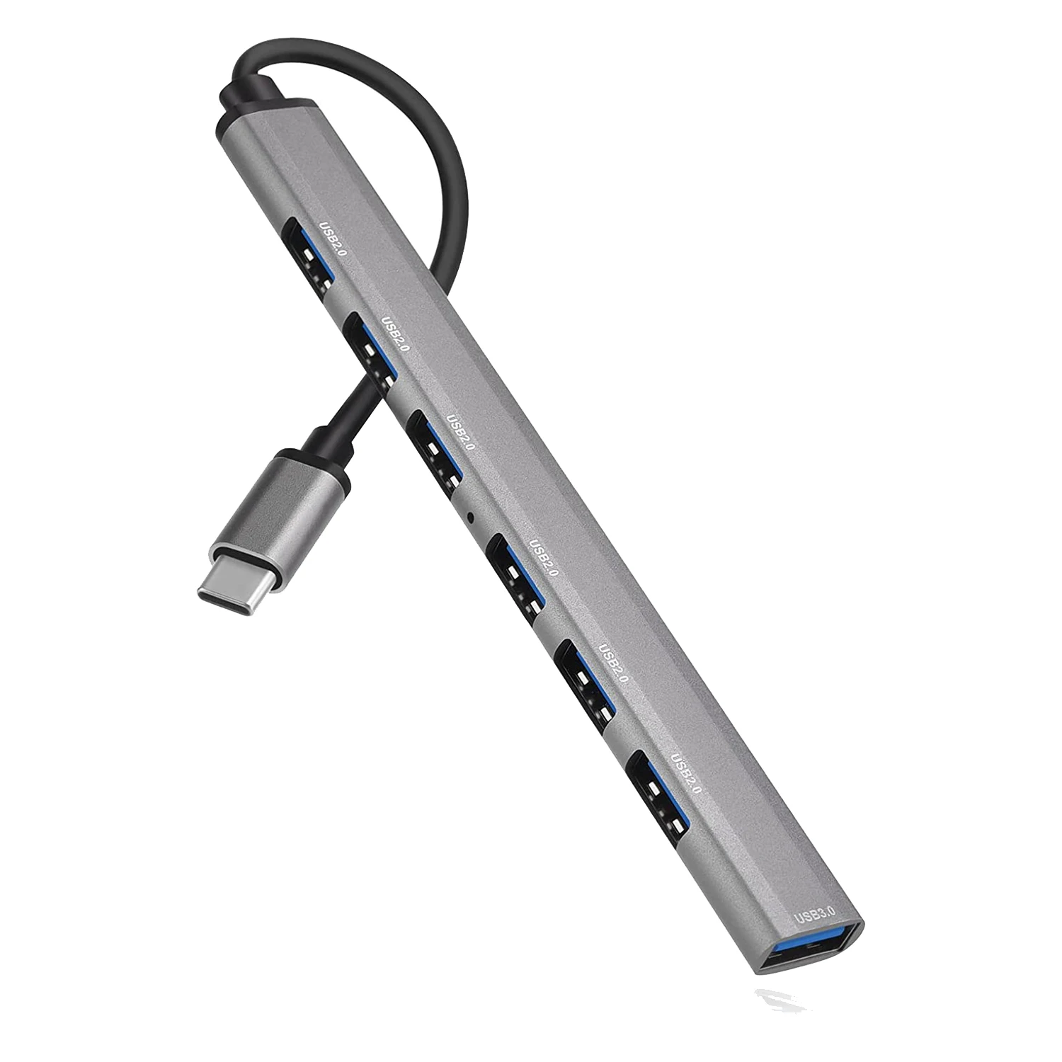 

USB-концентратор с 7 портами, USB C-концентратор на USB 3,0 концентратор с 1 портом для передачи данных USB 3,0 + 6 портами для передачи данных USB 2,0, USB-разветвитель для ПК, ноутбука