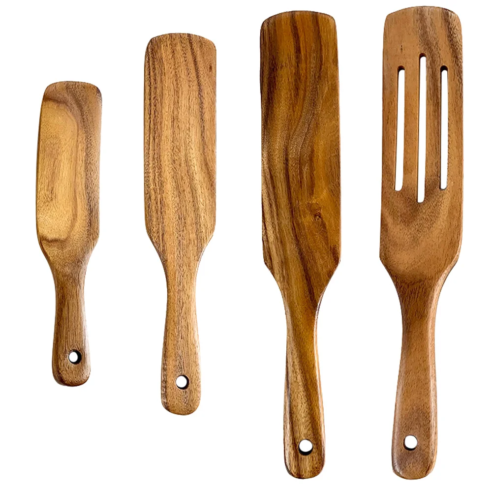 

4 Pcs Spatula Eating Utensils Sets Sleek Cookware Bamboo Heat Resistant Spoon Wood Cooking Tools Slotted Spurtle