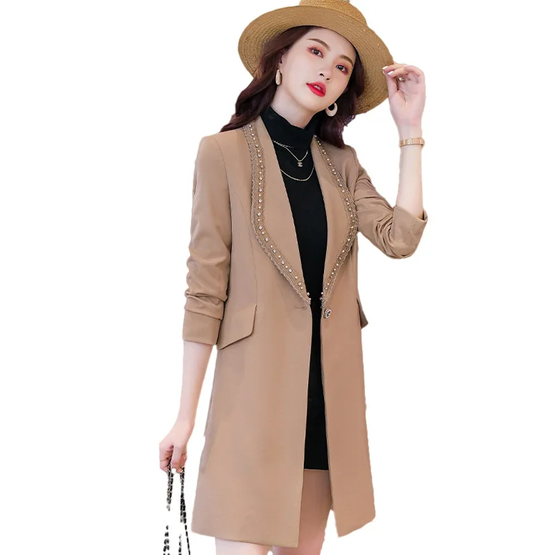 High Quality Elegant Middle Long Windbreaker Women Autumn Winter Jackets Coat Female Outwear Tops Clothes Overcoat Plus Size