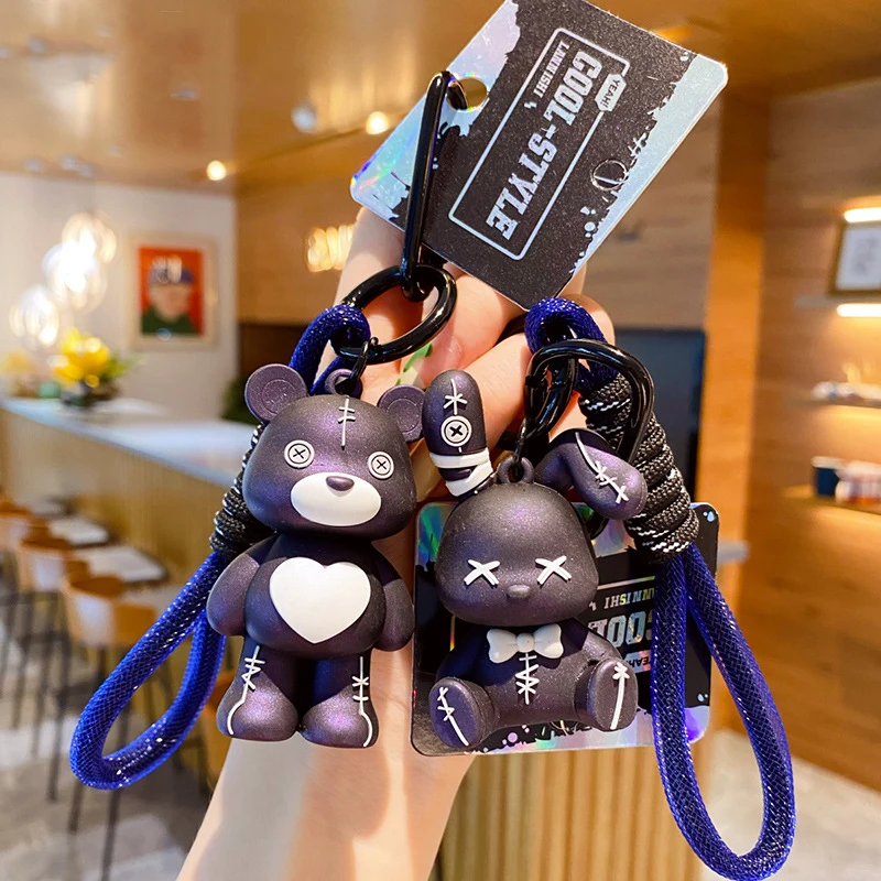 

Cartoon Black Texture Mystery Love Belly Bear Keychain Keys Female Fashion Cute Lanyard Rabbit Dinosaur Doll Keyring Bag Gifts