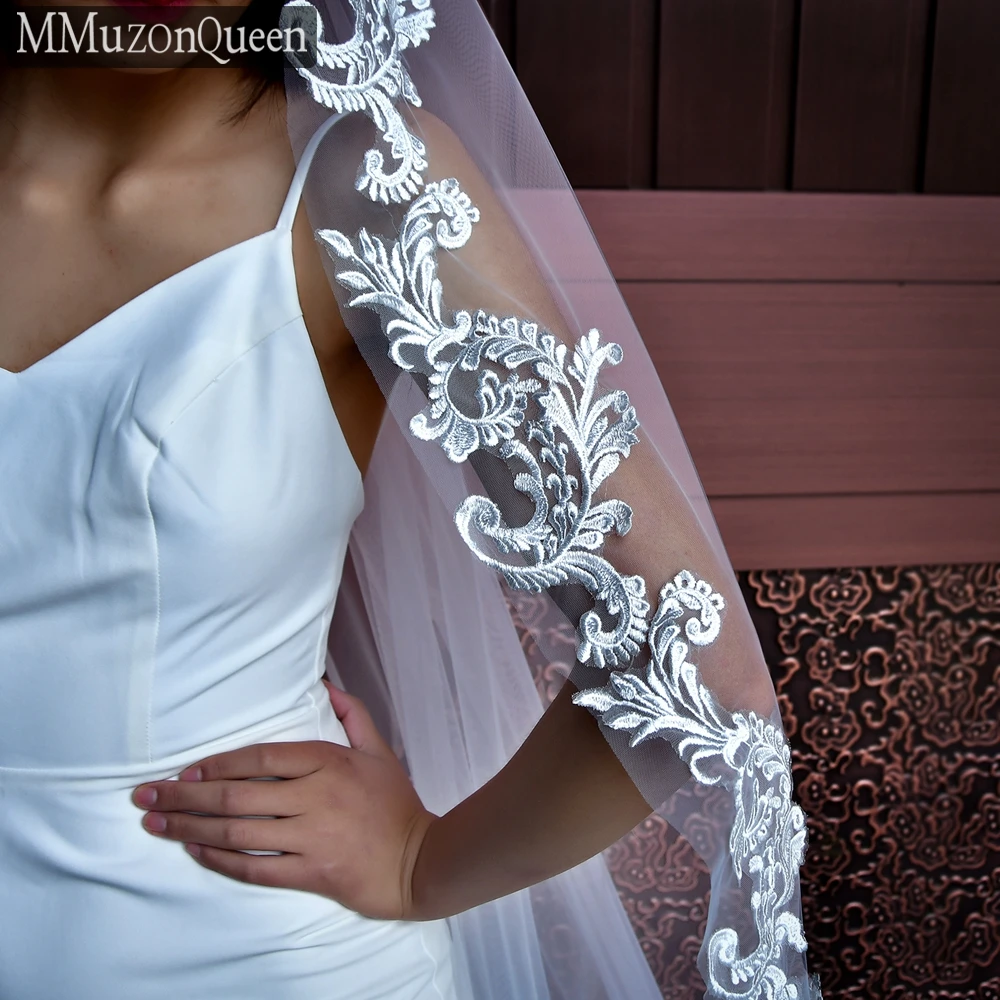 

MZA45 Dignified Atmosphere Pearl Edge Veil Lace Applique With Hair Comb Bridal Wedding Royal Chapel Accessories