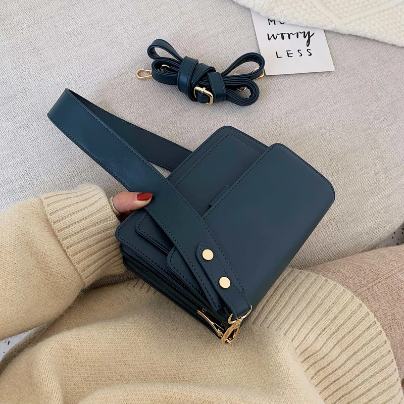 Fashion Women Square Crossbody Bag Solid Color Single-shoulder Bags Casual Female Messenger Handbag Lady Adjustable Strap Bolsos