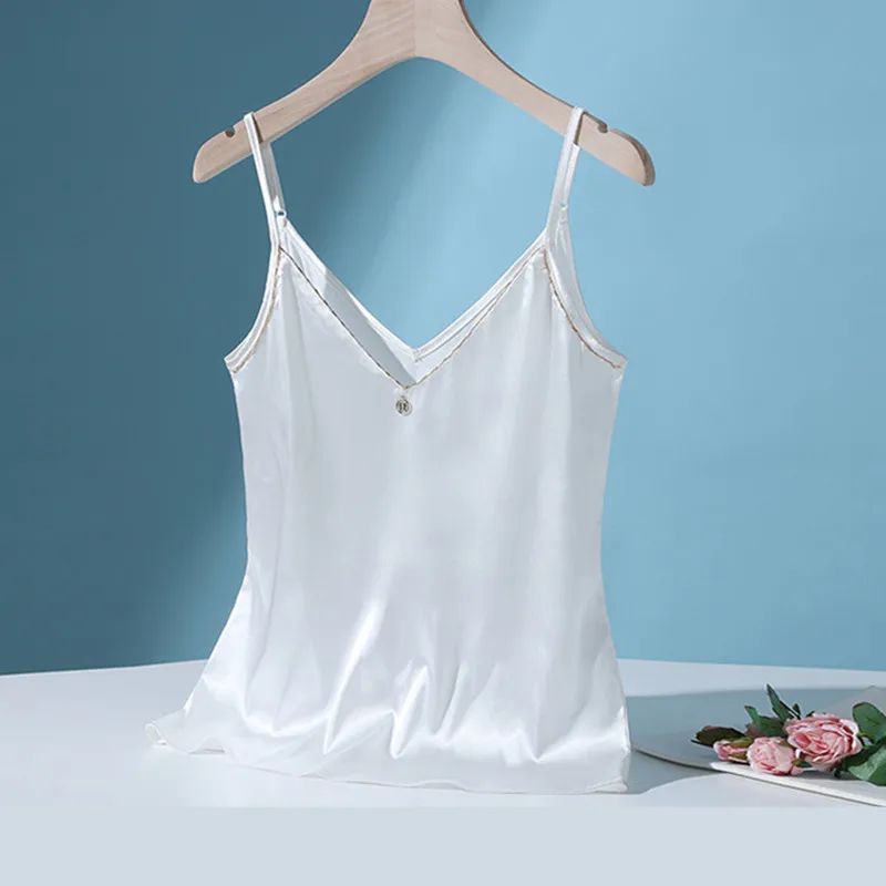 

Майка женская атласная с открытой спиной, корейский стиль, майка-Холтер, шелковая майка на бретелях-спагетти, черный цвет, на лето