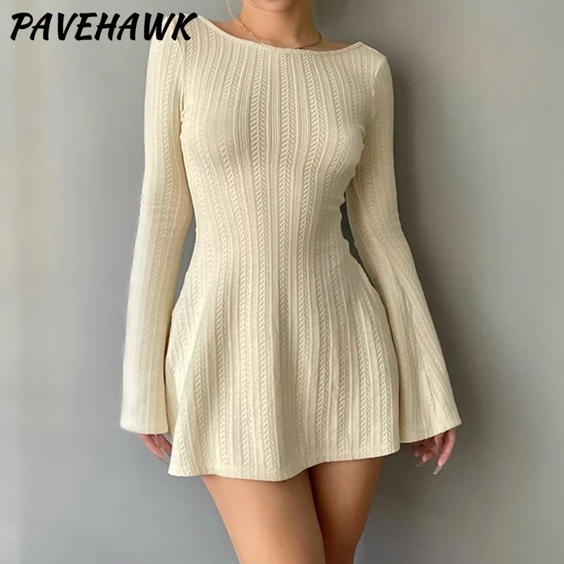 

Женское мини-платье с длинным рукавом и открытой спиной, Y2K
