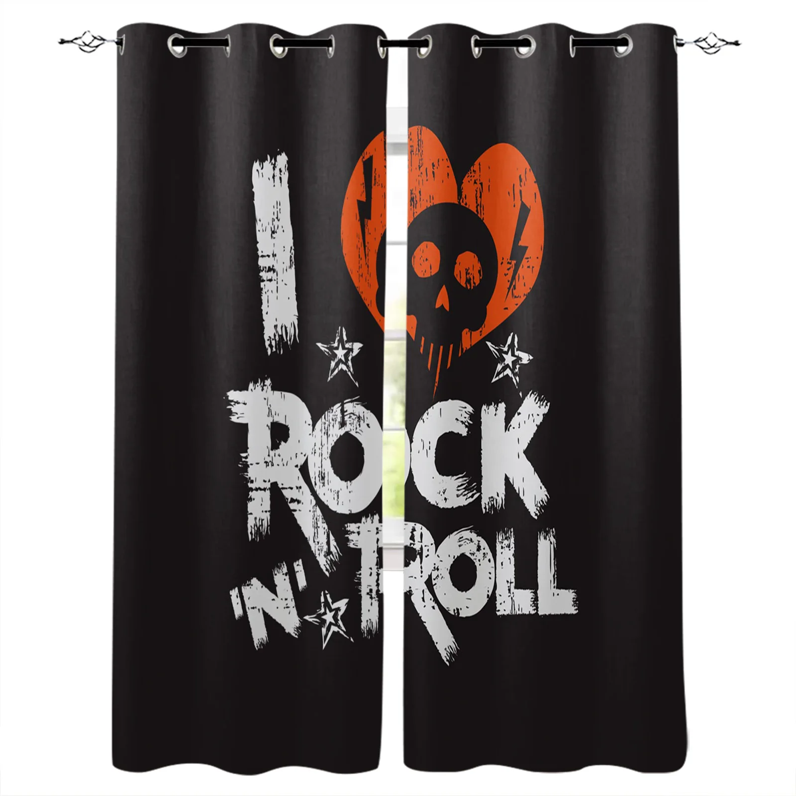 

Heart-Shaped Skull Rock And Roll Retro Window Curtain Living Room Kitchen Curtain Panel Blackout Curtains for Bedroom