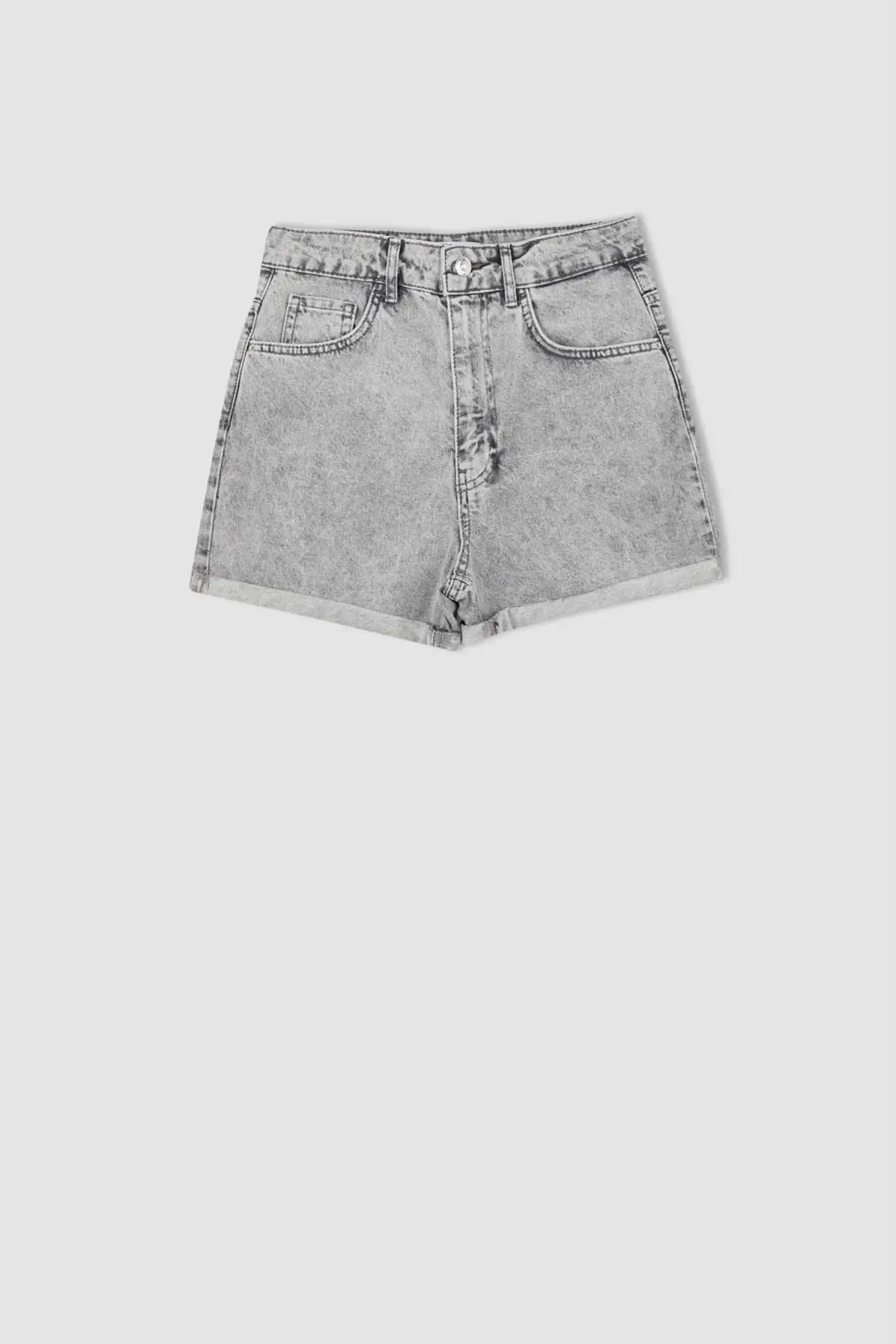 

Women's Jean Fit High Waist Shorts Full Length Straight Pant Streetwear Female Buttons Zipper Ladies