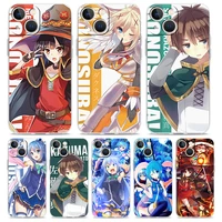 konosuba megumin anime phone case for iphone 13 11 12 pro max x xr xs 7 8 plus se 2020 transparent soft silicone cover tpu coque