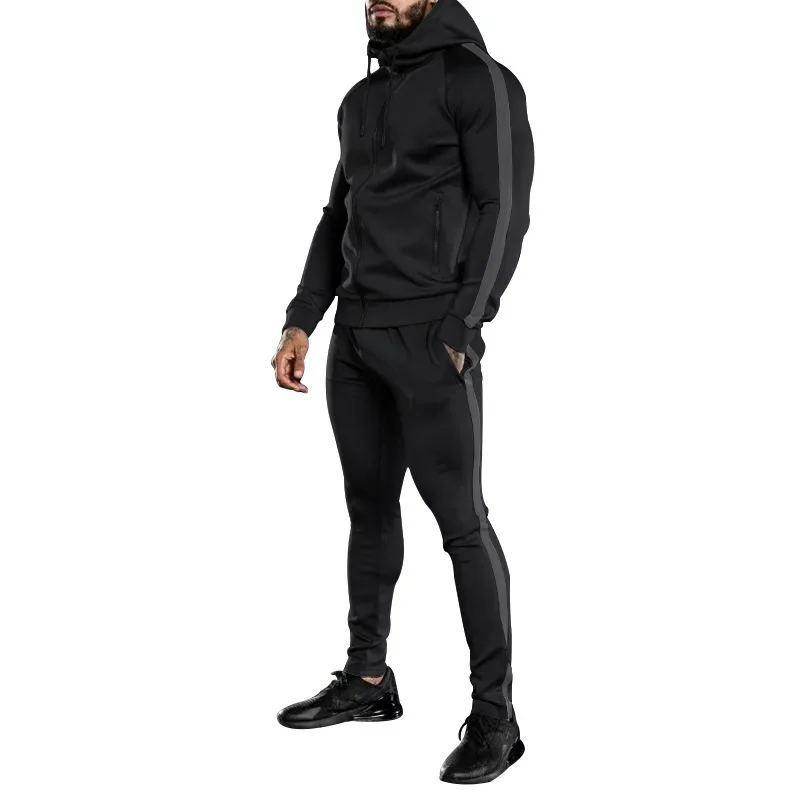 New Men's Two-Piece Sets Spring and Autumn Hooded Pullover Tops and Pants Casual Running Fitness Suit Sportswear Male Tracksuit