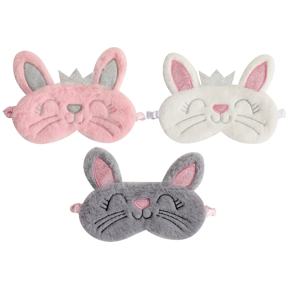 

3 Pcs Bunny Ears Eye Mask Furry Sleep Masks Adorable Sleeping Cover Hairy Covers Travel Plush Student Kids