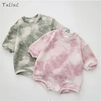 txlixc baby boys girls romper round neck long sleeve tie dye printed jumpsuit snap closure rompers toddler fall casual clothes