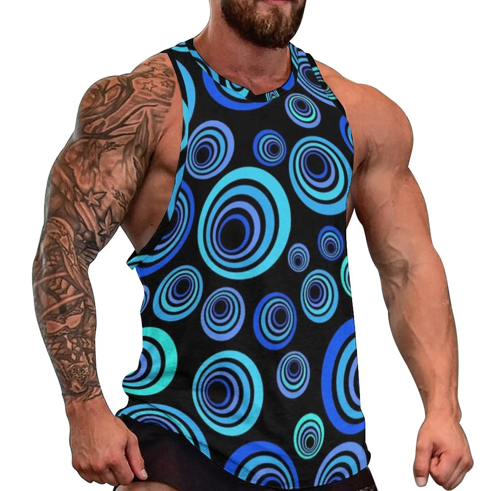 

Pretty Blue Circles Tank Top Man's Retro Pop Art Muscle Tops Daily Training Graphic Sleeveless Vests Large Size 4XL 5XL