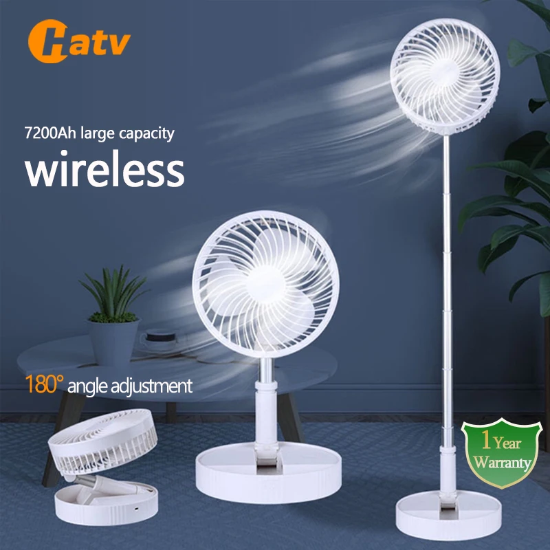 HATV Portable Fan USB Rechargeable Folding Telescopic Floor Standing Fan Mini Fans for Home Outdoor Camping Air Conditioner