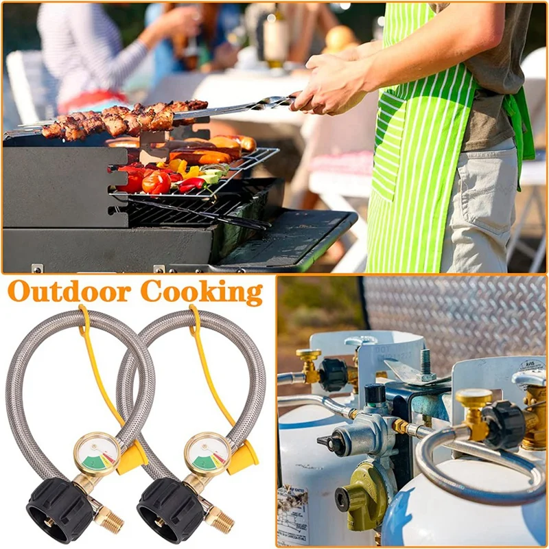 2 упаковки 15 дюймовый пропановый шланг RV с манометром для баков 5-40 фунтов