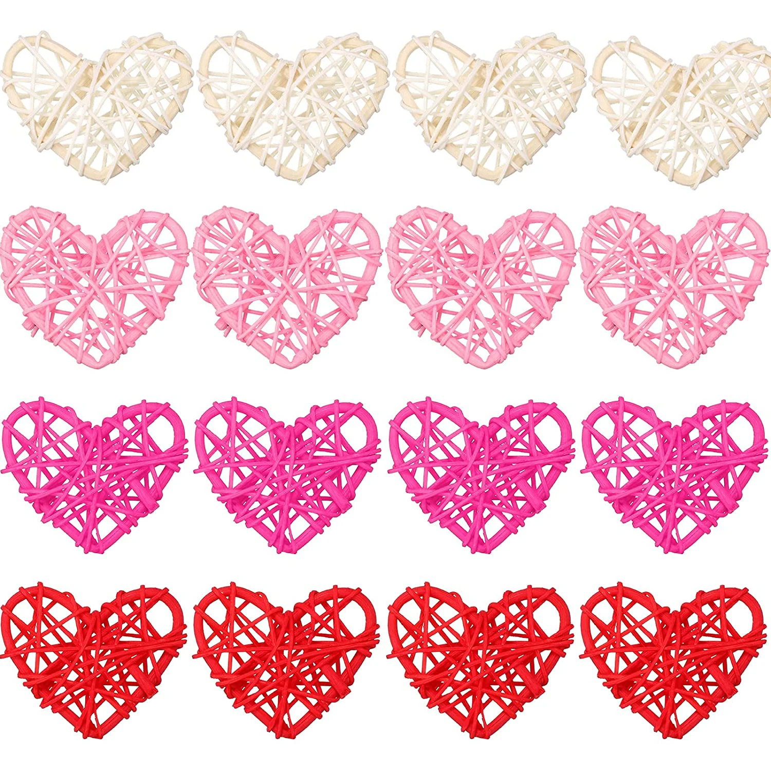 20 Pcs 2.36 Inch Mixed Colors Heart Shaped Vase Filler Natural Wicker Rattan Decor Heart Shaped Decor for Party Supplies