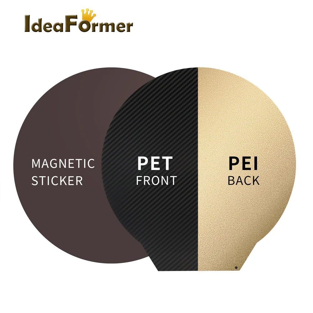 

IdeaFormer New Double Heated Bed PET+PEI Spring Steel Sheet PEI Bed Diameter 220/240/265mm Round For Rostock Delta Kossel