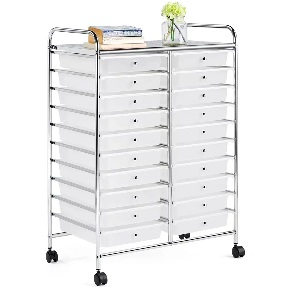 

Easyfashion 3.95 Gallon 20 Drawer Rolling Metal and Plastic Storage Bin with Wheels, Multiple Color Options Organizer Drawer