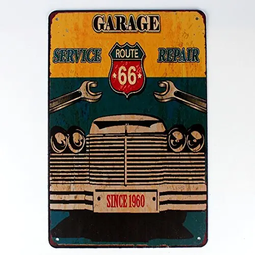 

route 66 garage service and repair metal tin sign suitable for Bar Cafe Garage Wall Decor Retro 8 X 12 inch