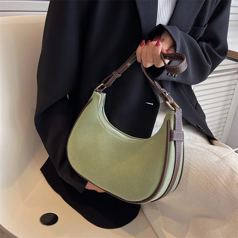 

Vintage Frosted PU Leather Women's Half Moon Handbags Fall Wild Shoulder Crossbody Bags 2023 Fashion Brand Lady Underarm Bag New