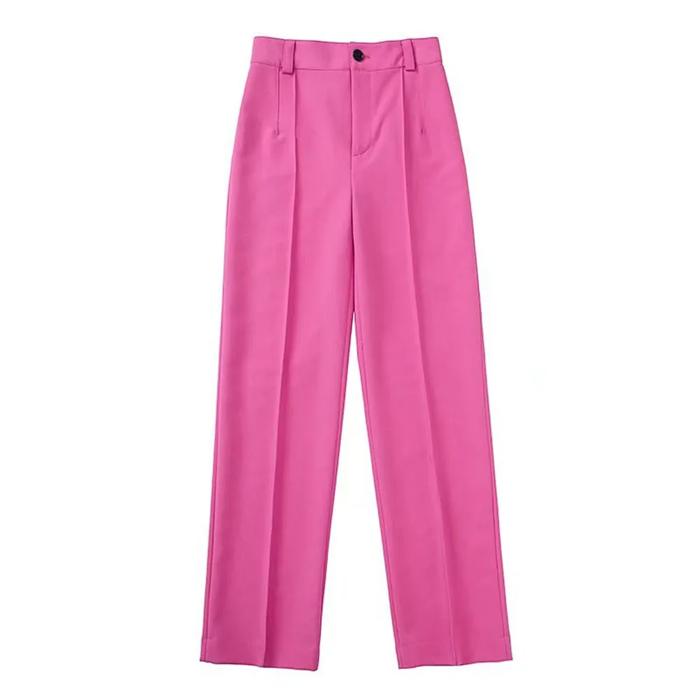

Women 2022 Spring New Fashion Side Pockets leisure Pants Vintage High Waist Zipper Fly Female Trousers Mujer