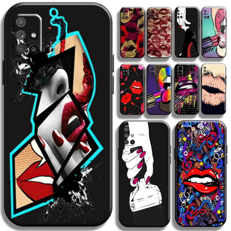 

Sexy Girl Kiss Red Lips For Samsung Galaxy M51 Phone Case Cover Black Liquid Silicon Coque Full Protection Soft Carcasa TPU