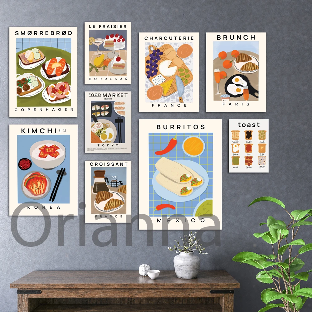 

Hd Print Picture Home Decor Brunch Croissants Mimosa Burger Burrito Meat And Cheese Food Poster Kitchen Wall Art Canvas Painting