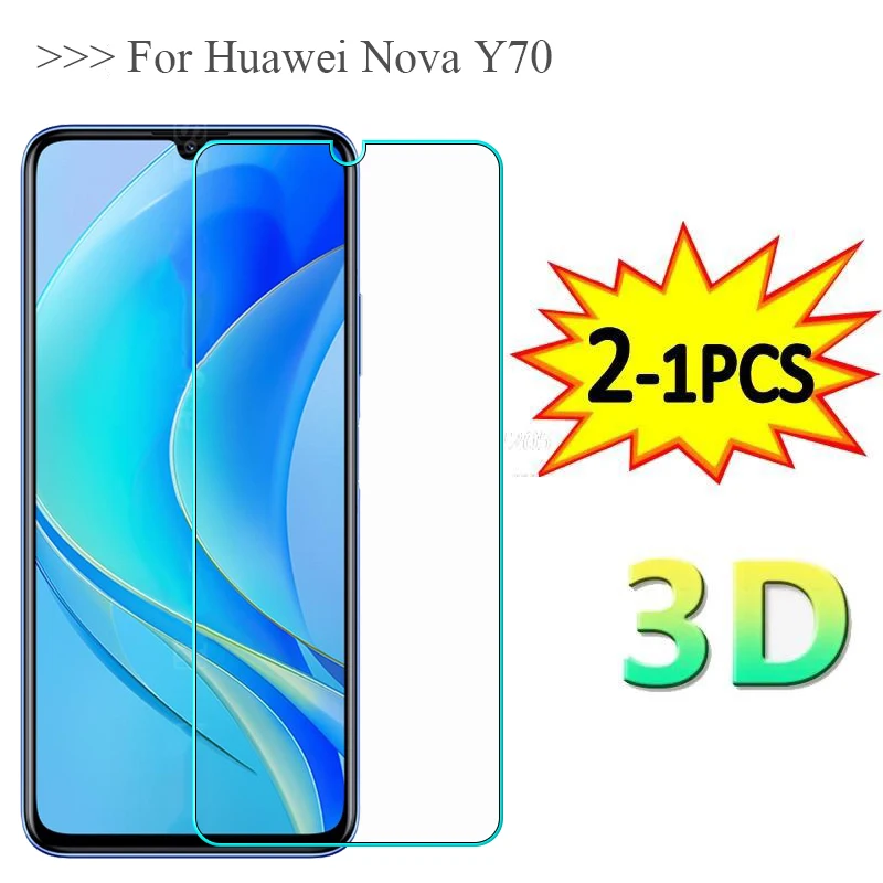 

2-1PCS Tempered Glass For Huawei Nova Y70 Screen Protector Film 9H Protective Glass For Huawei Nova Y70 Y 70 MGA-LX9 Pelicula