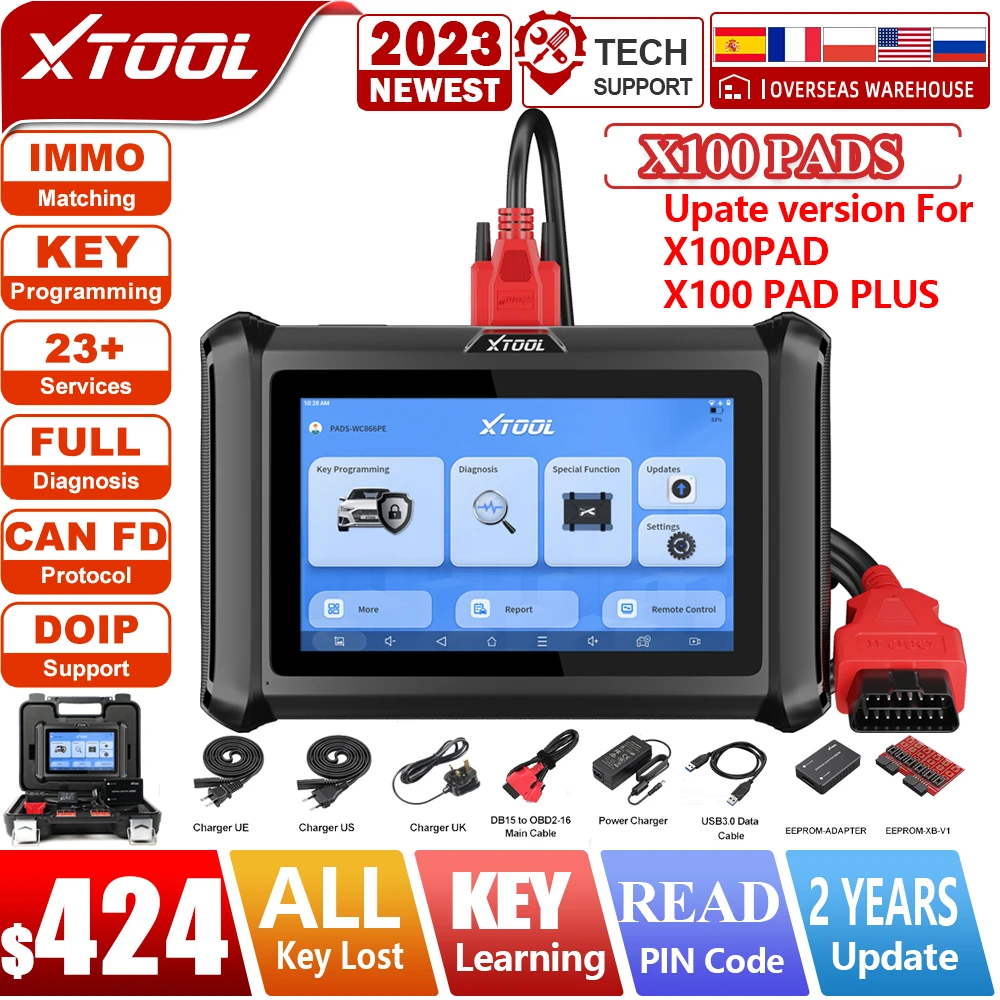 2023 XTOOL X100 колодки Автомобильный ключ программатор Встроенный CAN FD DOIP X100PAD PLUS Автомобильные диагностические инструменты X100 PAD иммобилайзер 23 услуги
