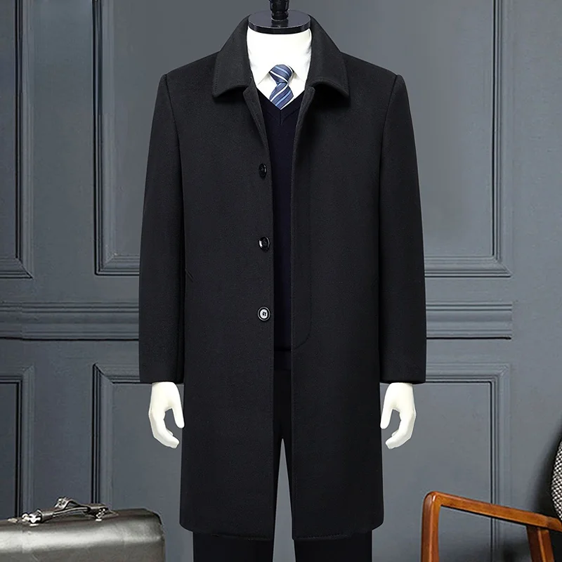 

Autumn Men Winter New 22 Solid Color Business Leisure Long Jacket Male Fashion Cashmere Thickened Woolen Trench Coat