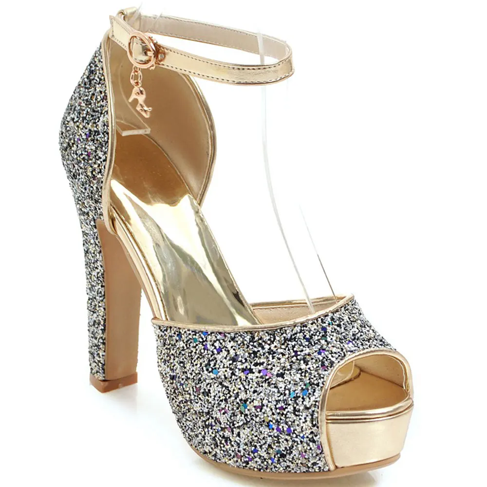 

Fashion New Summer Thick Heels Women Sandals Ankle Strap Buckle Shoes Woman PeepToe Platform Wedding Party Shoes Size 31-43