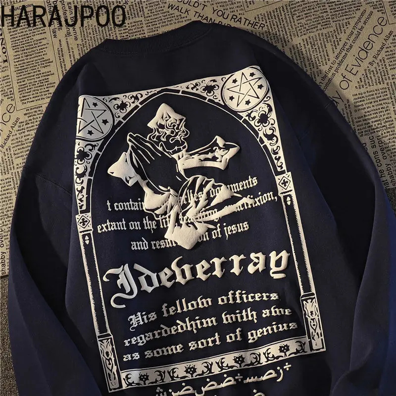 Свитшот Harajpoo женский с круглым вырезом топ надписью и пентаграммой в стиле