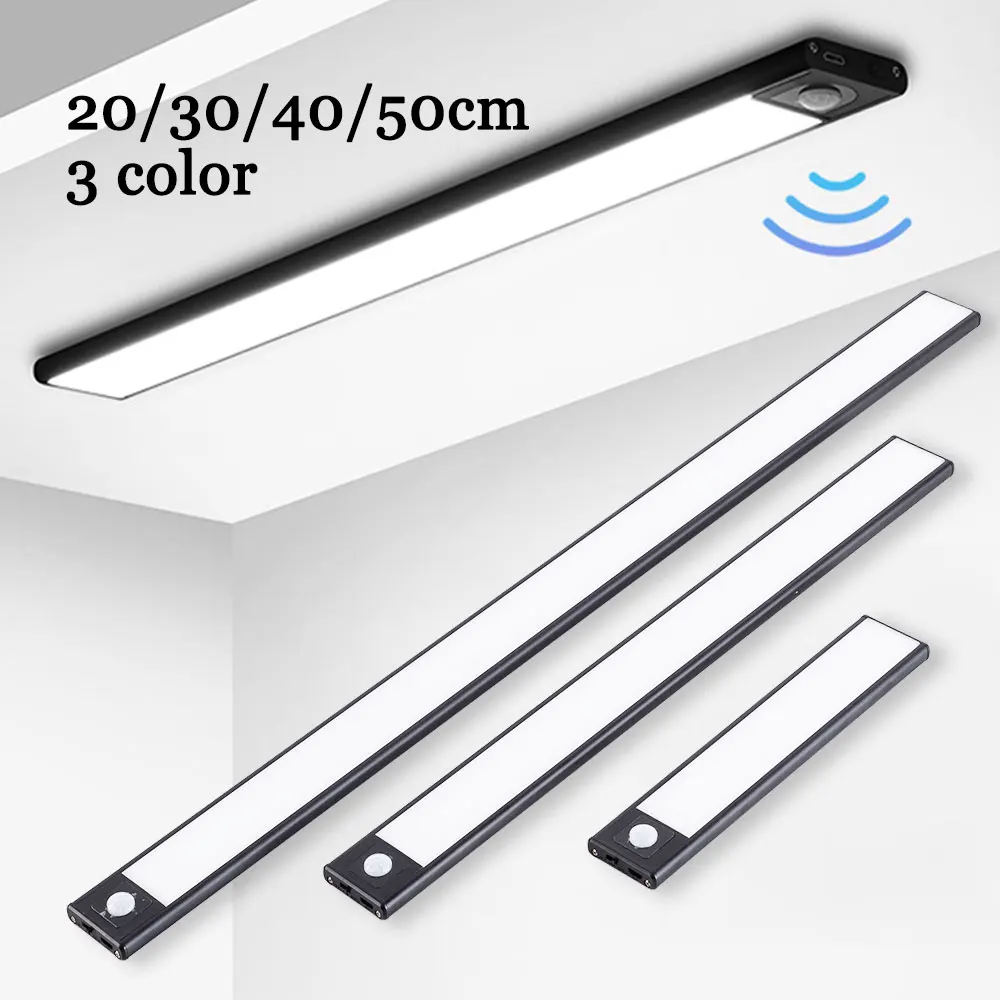 Led Motion Sensor Night Light 20/30/40/50CM USB Magnetic Cabinet Light for Wardrobe Kitchen Corridor Stairs Lighting Night Lamp