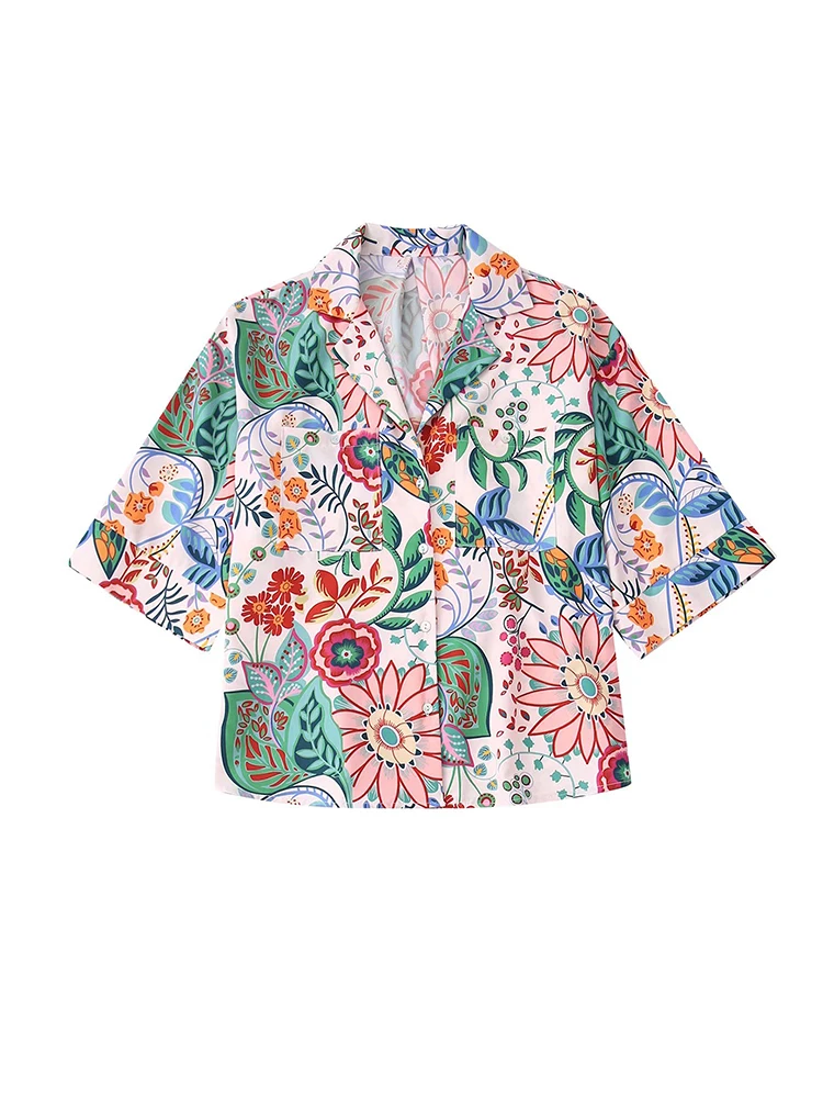 

Summer Loose Holiday Blouses Women Short Sleeve Single Breasted Floral Print Tops 2022 Casual Shirts
