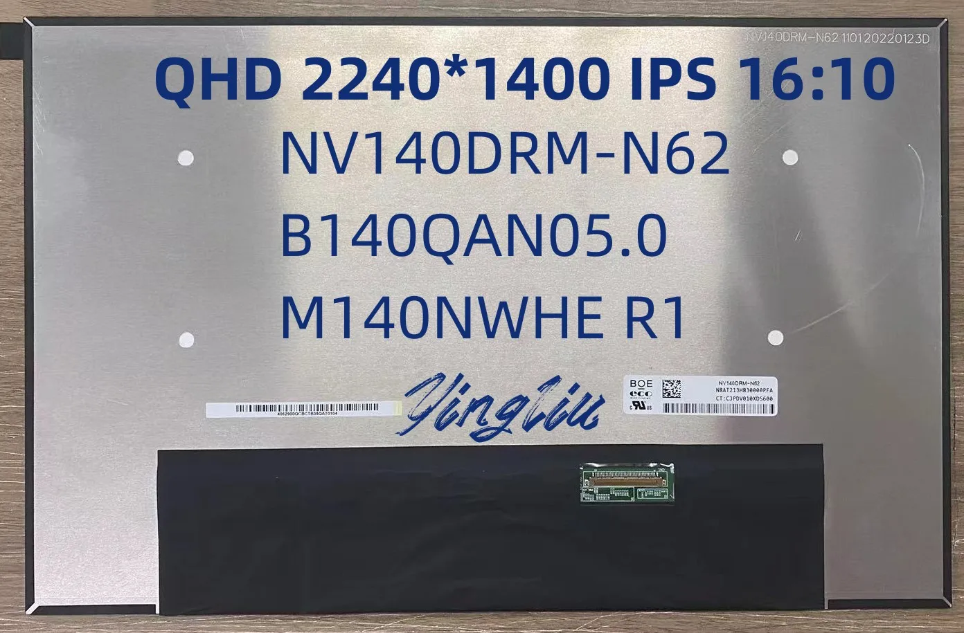 

NV140DRM-N62 fit B140QAN05.0 M140NWHE R1 14,0 ''ЖК-экран ноутбука 16:10 2240*1400 100% sRGB EDP, 40-контактный ThinkBook14P G2 ACH