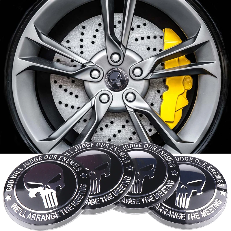

4pcs Car Styling 56.5mm 3D Aluminum Alloy Punisher Emblem Tire Wheel Center Centre Hub Cap Skull Sticker Car Accessories